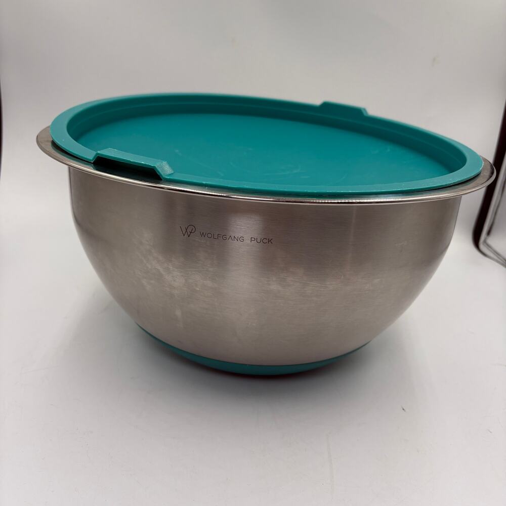 Wolfgang Puck 6 Qt Stainless Steel Mixing Bowl Teal Silicone Lid Non-Slip Base